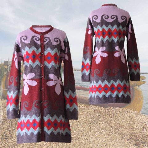 PFL knitwear Cardigan Intarsia knitted 100% alpaca multicolor.
