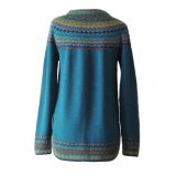 PopsFL knitwear wholesale women's pullover sweater made in soft 100% alpaca with a symmetrical patterns in amber and different shades
