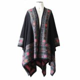 PopsFL knitwear wholesale Women's ruana - wrap jacquard knitted colorful floral pattern 100% baby alpaca. Industrial knitted, made in Peru