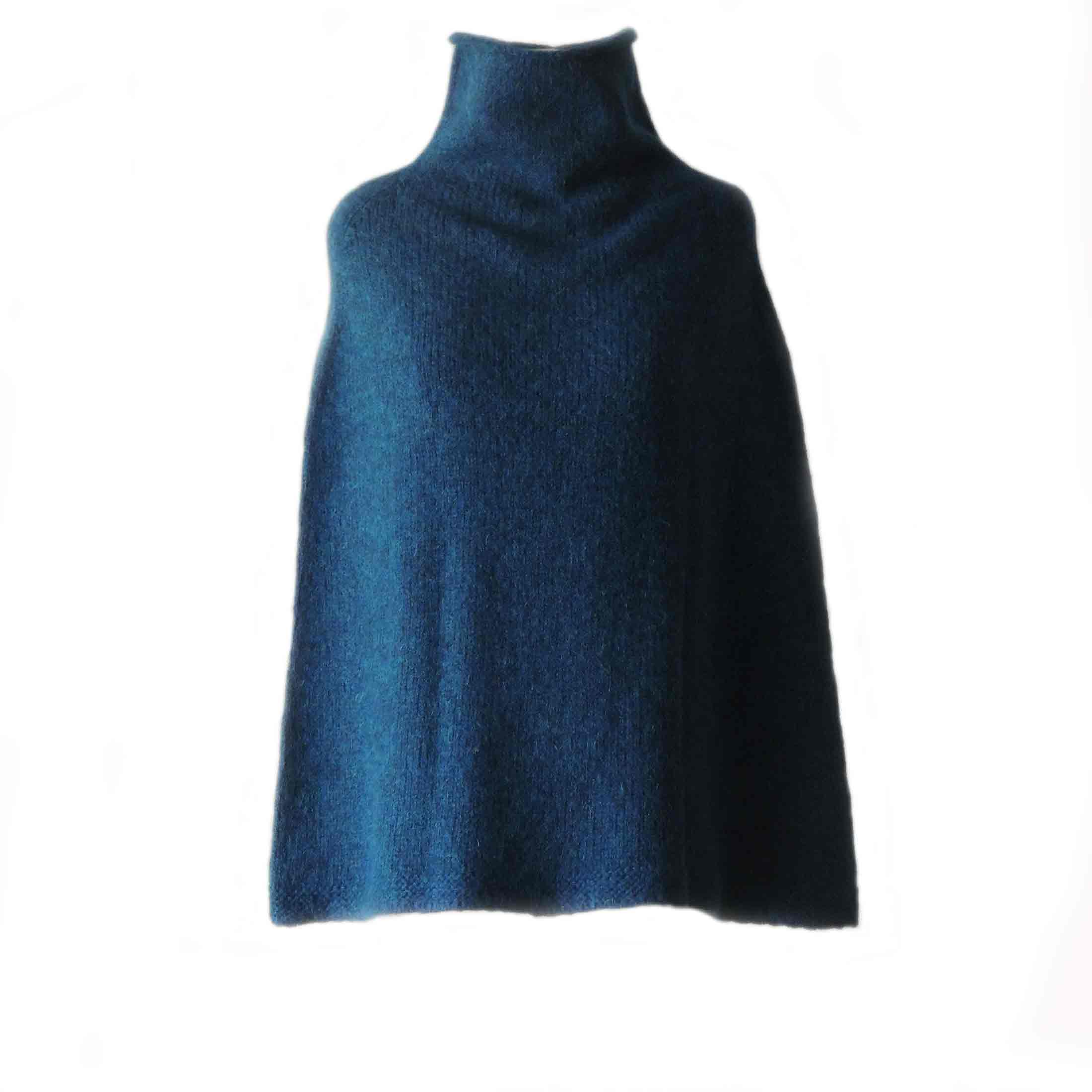 PopsFL knitwear wholesale, Women's poncho- cape can also be used as scarve, solid color with boat neck in felted alpaca blend