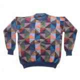 PopsFL Knitwear wholesale Men sweater with all over colorful graphic pattern, crew neck 100% alpaca.