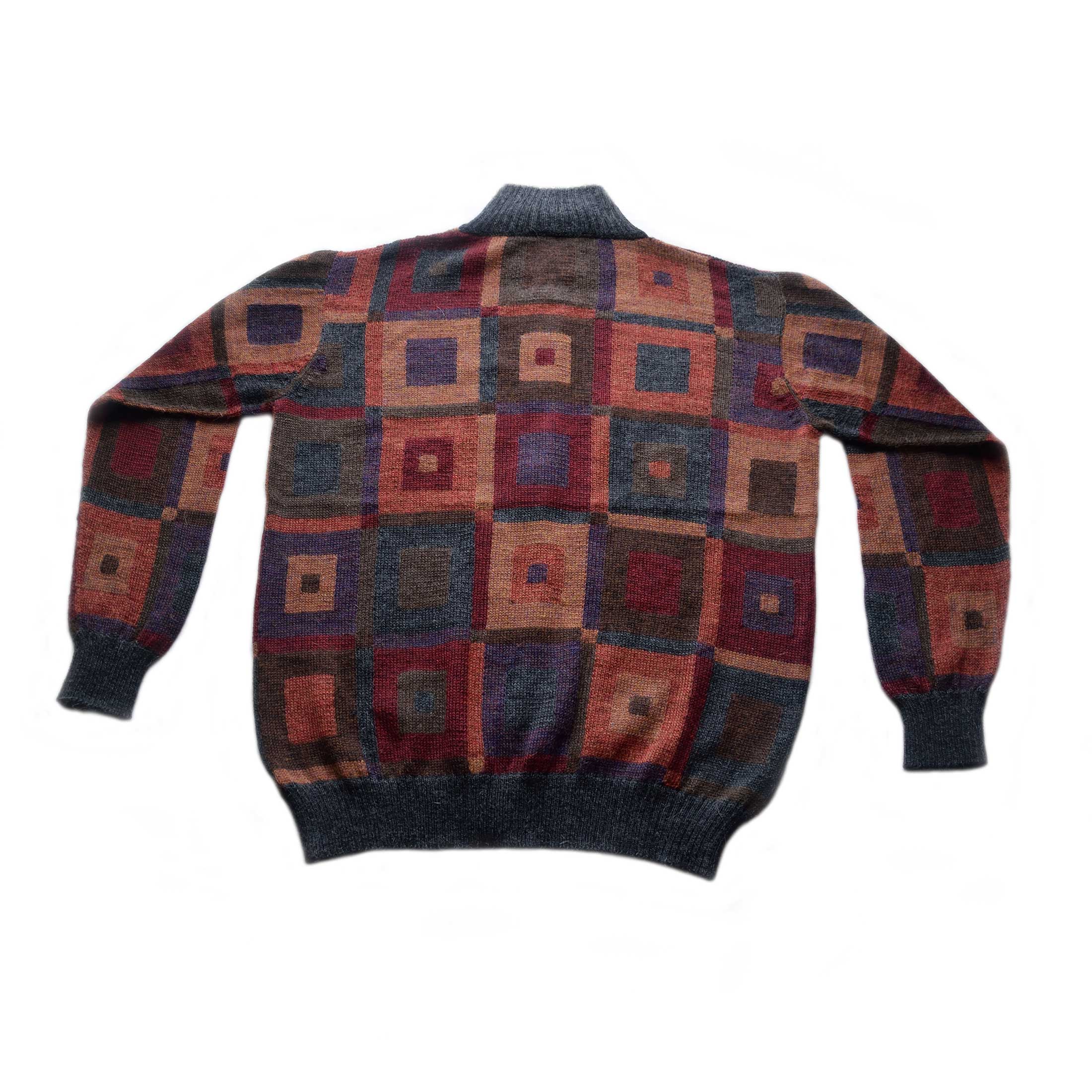 PopsFL knitwear wholesale Men cardigan full zipp graphic, high neck, 100% alpaca.