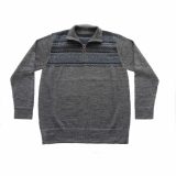 PopsFL Knitwear wholesale Men sweater with quarter zip, high closed neck, solid color with jacquard knitted details, 100% baby alpaca.