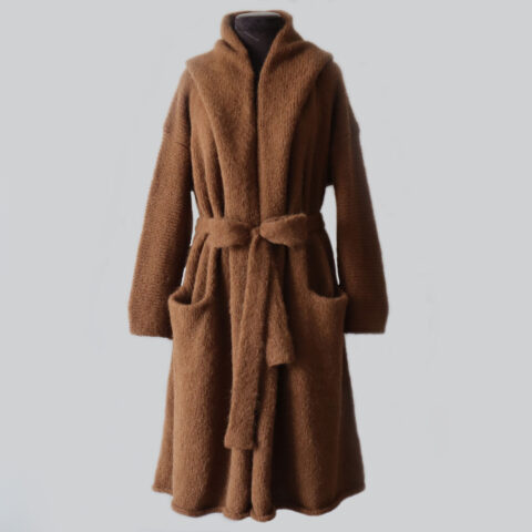 Cardicoat model capote coat, hand knitted oversized hooded or non hooded, roll edge, open sweater coat in super warm and soft BRUSHED alpaca blend 89% superfine alpaca / 11% polyamide