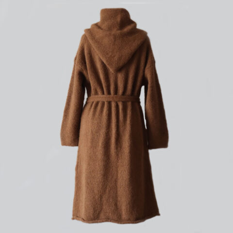 Cardicoat model capote coat, hand knitted oversized hooded or non hooded, roll edge, open sweater coat in super warm and soft BRUSHED alpaca blend 89% superfine alpaca / 11% polyamide