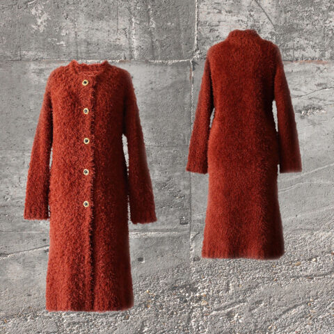 PFL Knitwear Cardi-coat in cosy alpaca fur yarn blend textured knit.