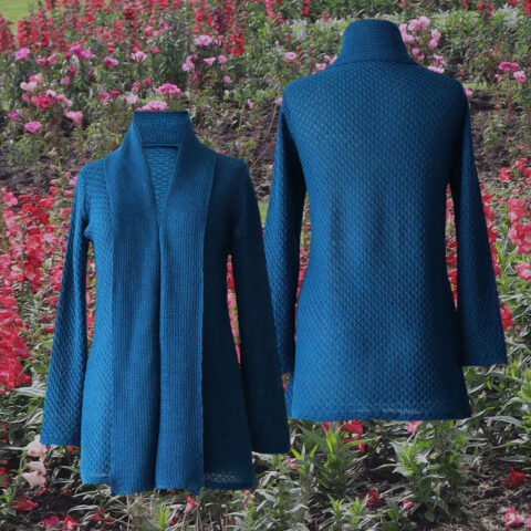 PFL knitwear Shawl collar cardigan royal alpaca with honeycomb pattern.