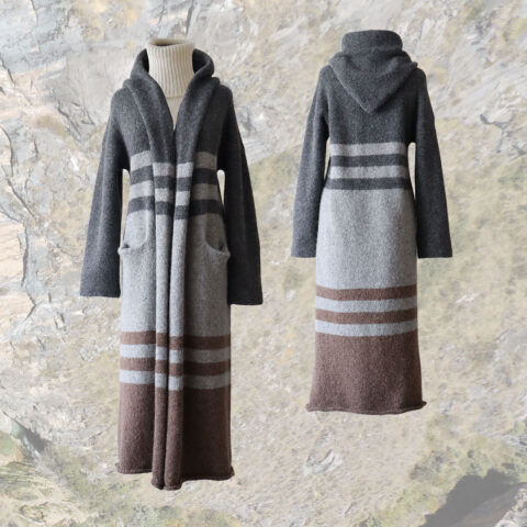 PFL Knitwear Felted capote coat alpaca blend 3 color stripe design