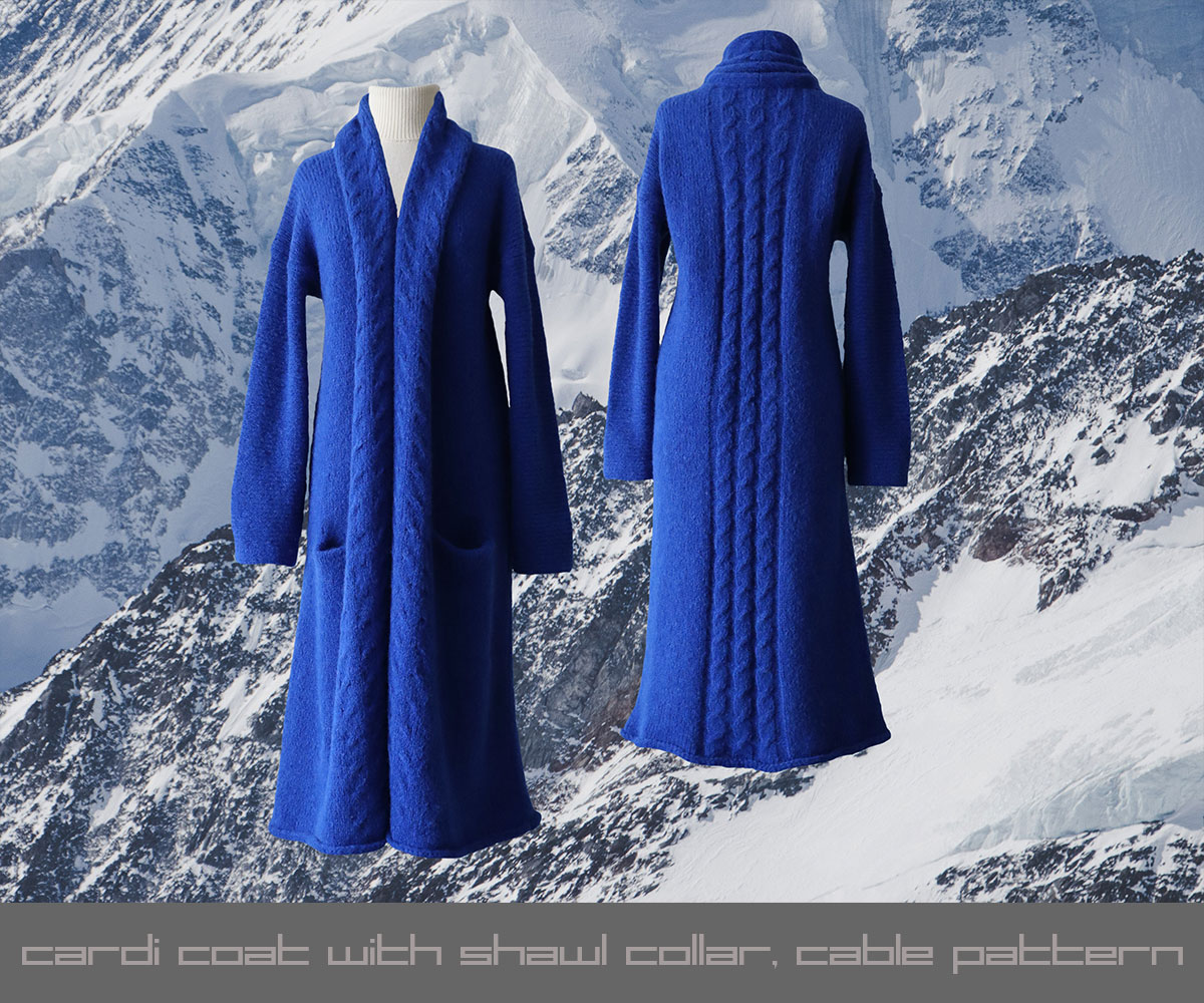 PFL Knitwear Long cardi coat with shawl collar and cable pattern
