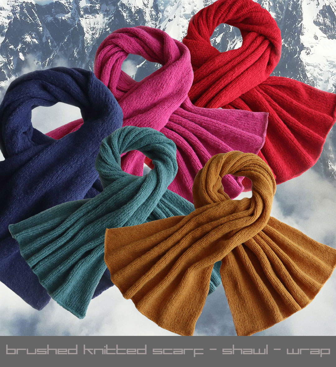 PFL-Knitwear Brushed knitted Scarf - Shawl - Wrap, soft alpaca blend.