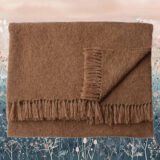 PFL -Knitwear Throw / blanket alpaca blend with fringes handwoven