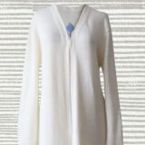 PopsFL knitwear manufacturer wholesale Long cardigan with V-neck and intarsia knitted pattern on the back.