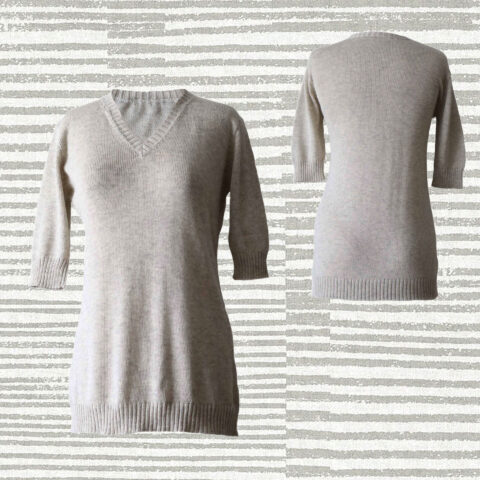PopsFL knitwear manufacturer wholesale Women's sweater V-neck and 2/3 sleeves baby or royal alpaca.