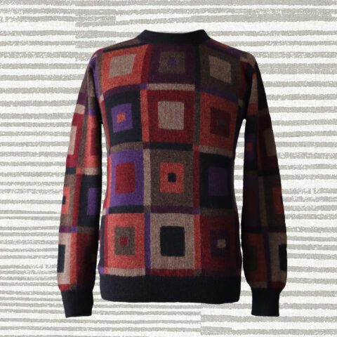 PopsFL knitwear manufacturer wholesale Men's alpaca sweater, intarsia knitted with geometric design.